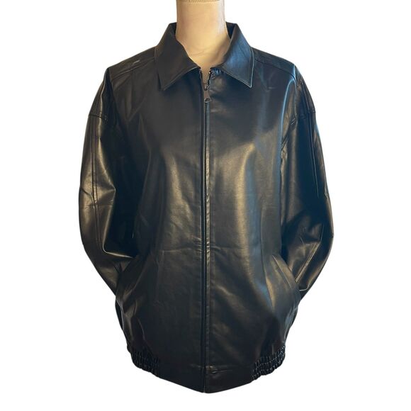 Automet Womens Black Faux Leather Bomber Jacket Sz M Zip Up Minimalist Modern - Picture 2 of 14